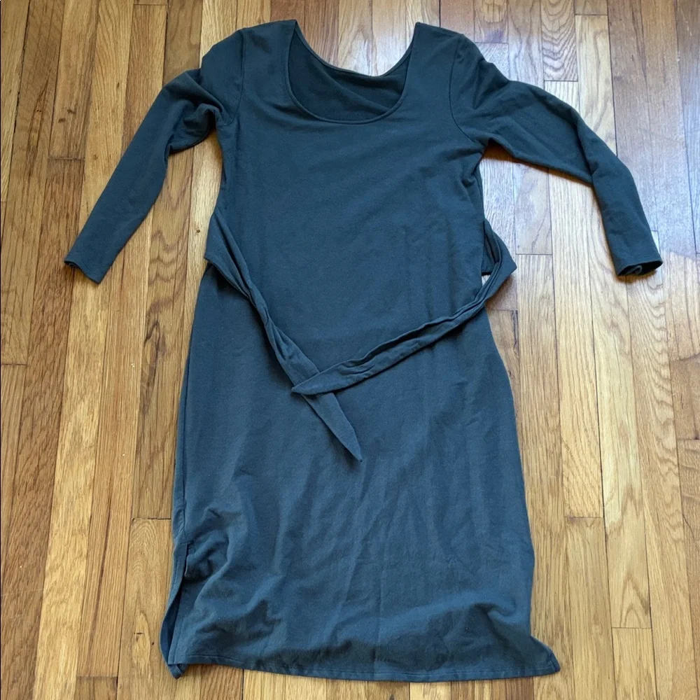 Encircled Dress Medium Bamboo Tie Waist Scoop Neck Reversible Long Sleeve Midi - Picture 12 of 13